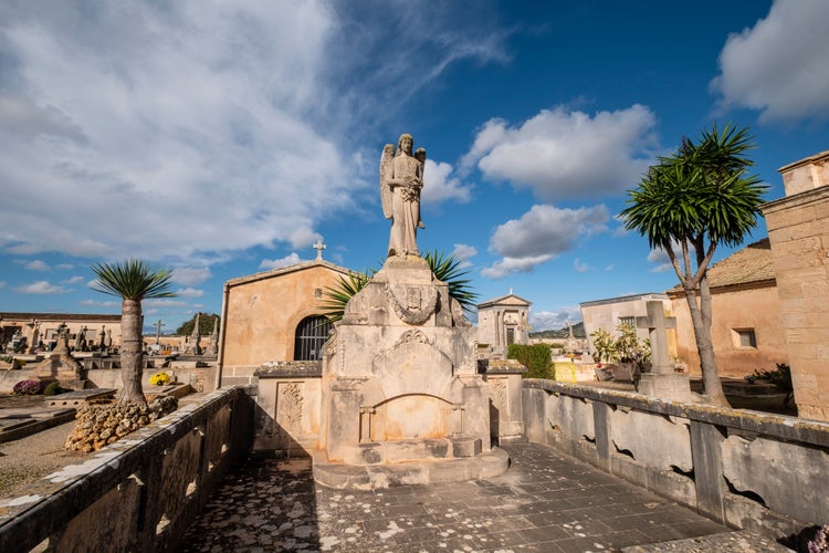 angel over Miguel Mataro funerary monument, Llucmajor cemetery, Mallorca, Balearic Islands, Spain