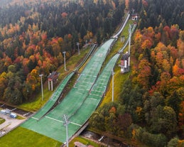 Photo of aerial view of Ustron city on the hills of the Silesian Beskids, Poland.