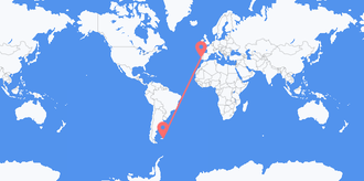 Flights from Falkland Islands (Islas Malvinas) to Portugal