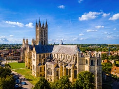 Photo of aerial view of Salisbury cathedral in the spring morning, England.