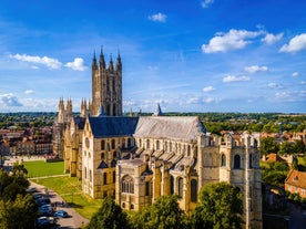 Photo of aerial view of Winchester Cathedral and city, England.