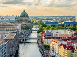 Photo of aerial view of the new town hall and the Johannapark at Leipzig, Germany.