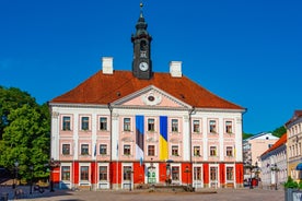 Scenic summer view of the Old Town and sea port harbor in Tallinn, Estonia.