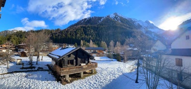 photo of an aerial view from Aiguille des Grands Montets on Argentière in winter, France.