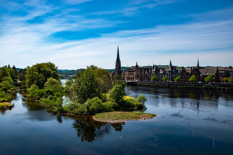 photo of view of Panoramic view of Perth town. River Tay, Scotland, UK.