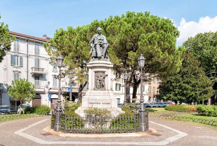 Monument to the writer Alessandro Manzoni in thew center of Lecco, Lombardy, Italy