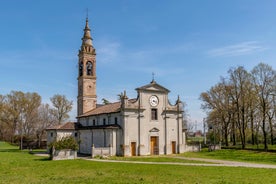 Photo of panorama of Parma cathedral with Baptistery leaning tower on the central square in Parma town in Italy.