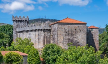 Photo of aerial view of Ponferrada with Templar castle, province of Leon, Spain.