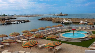 Photo of stunning aerial scenic view of castle on the beach a Ladispoli, Italy.