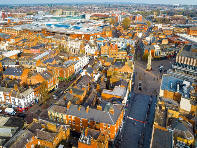 Photo of Aerial view of Leicester, a city in England’s East Midlands region, UK.