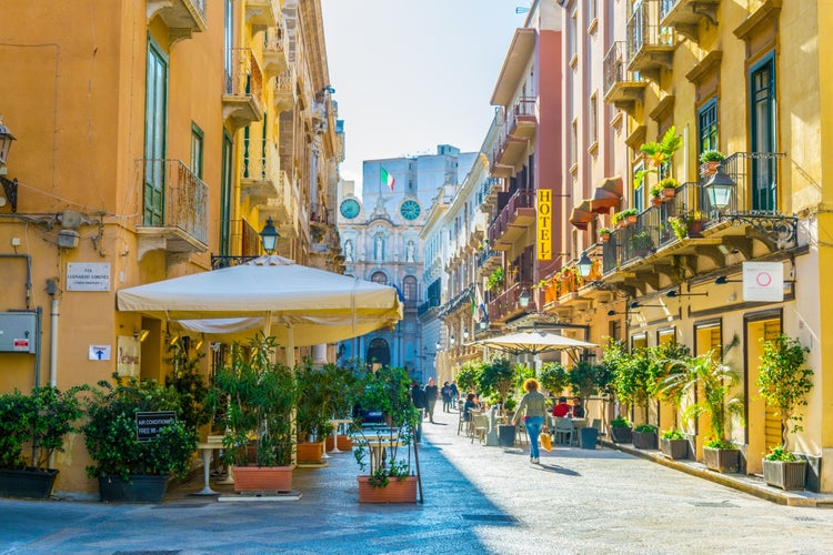 View of the corso Vittorio Emanuele in Trapani, Sicily, Italy.