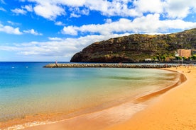 Photo of beach aerial view of Machico bay and Cristiano Ronaldo International airport in Madeira, Portugal.