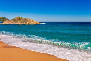 Photo of panoramic aerial view of beautiful Blanes in Costa Brava on a beautiful summer day, Spain.