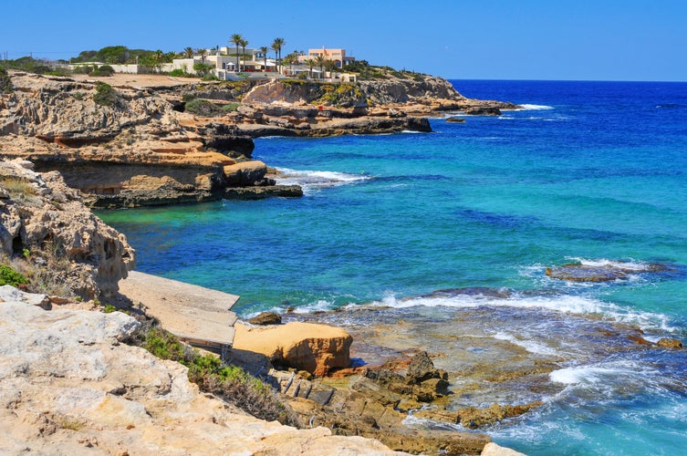 Photo of view of the cliffy coast of Sant Josep, in the South-West of Ibiza Island, Spain.