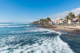 photo of aerial view of the beach and lagoon of Los Cristianos resort on Tenerife, Canary Islands, Spain.