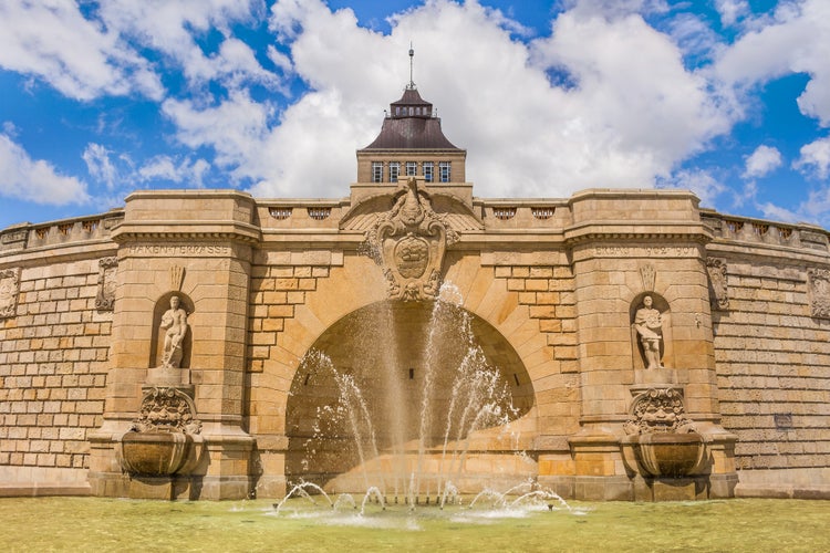 Photo of fountain shafts Brave. Monuments and landmarks in the city of Szczecin, Poland.