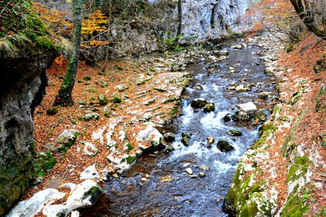 Photo of Autumn landscape in Banat Mountains. Bigar waterfall. Izvorul Bigarului, Transylvania, Romania .