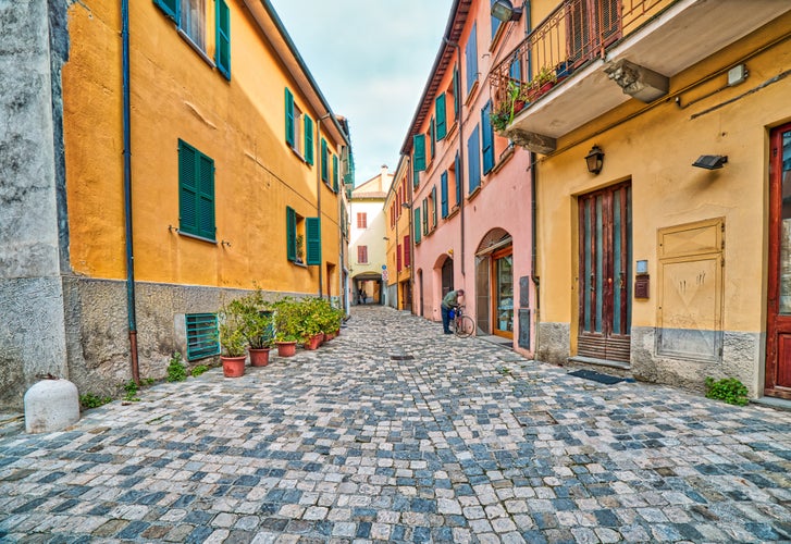 Photo of typical colorful buildings in ancient street of historical center of Cesena, undiscovered wonderful city of Italy.