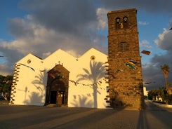 Photo of scenic aerial view of colorful traditional village of El Cotillo in Northen part of island. Canary islands of Spain.