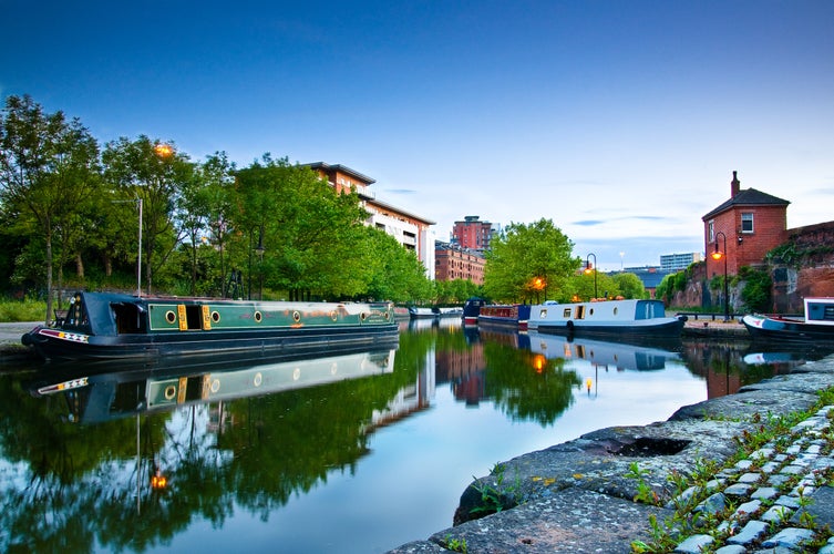 Photo of boats moored at Castlefield Manchester.