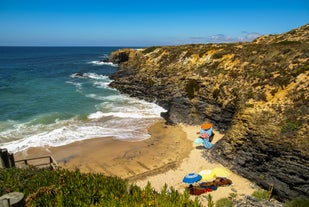 photo of an aerial view of Vila Nova de Milfontes, Alentejo Coast, Portugal.