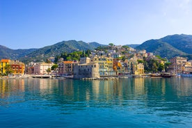 Photo of beautiful landscape of panoramic aerial view port of Genoa in a summer day, Italy.