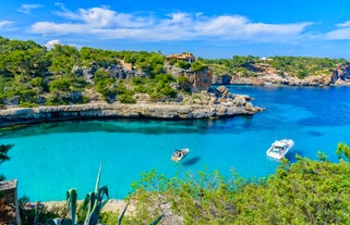 Aerial view with Sant Pere beach of Alcudia, Mallorca island, Spain.