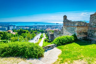 Photo of a small island with a fortress at the coast of Nafplio ,Greece.