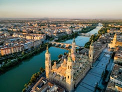 Photo of aerial view of beautiful landscape of Zaragoza, Spain.