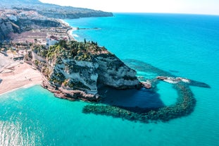 Photo of Sanctuary of Santa Maria dell'Isola symbol of the city of Tropea, Italy.