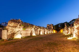 Photo of aerial view of ruins of The Great Basilica at the Outer Town of Pliska, the first Bulgarian capital.