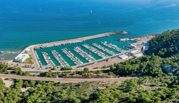 Photo of panoramic aerial view of playa de la Concha in Oropesa del Mar, Ragion of Valencia, Spain.