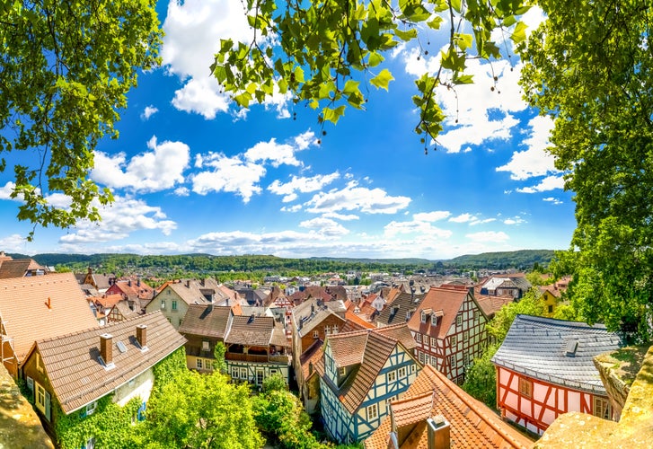 Photo of aerial view of city of Marburg an der Lahn, Germany.