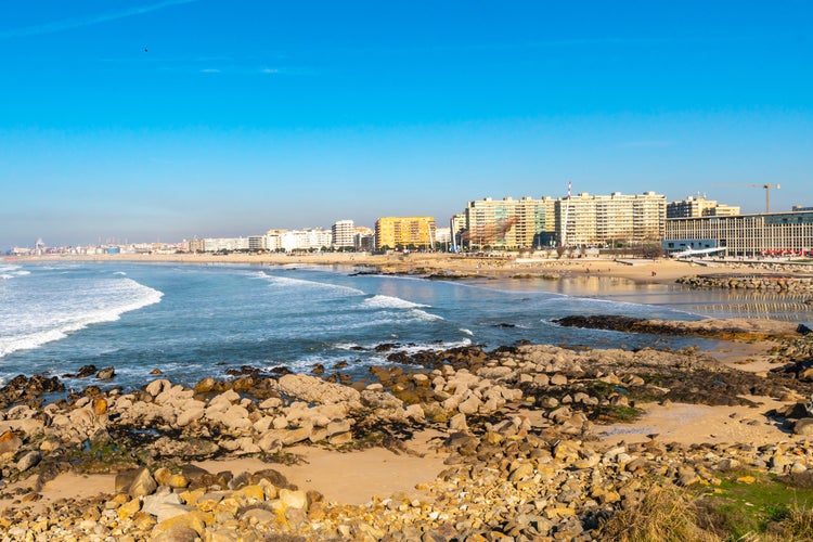 photo of Porto Praia de Matosinhos Beach Picturesque View from Fort of Saint Francis Xavier on a Sunny Blue Sky Day.