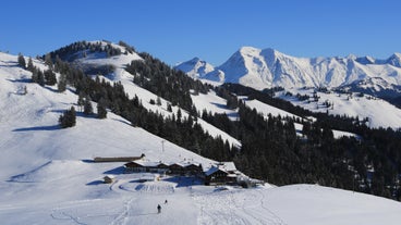 Photo of aerial view of Lenk  village in Switzerland.