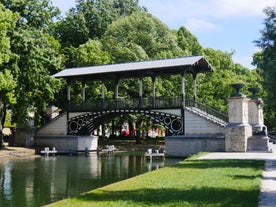 Photo of Metz city view of Petit Saulcy an Temple Neuf and Moselle River in Summer, France.