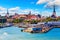 Scenic summer view of the Old Town and sea port harbor in Tallinn, Estonia.