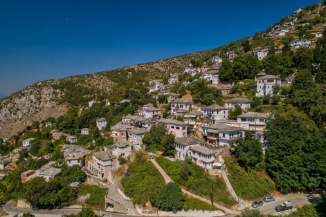 photo of ariel view of Traditional greek village of Makrinitsa on Pelion mountain in central Greece..