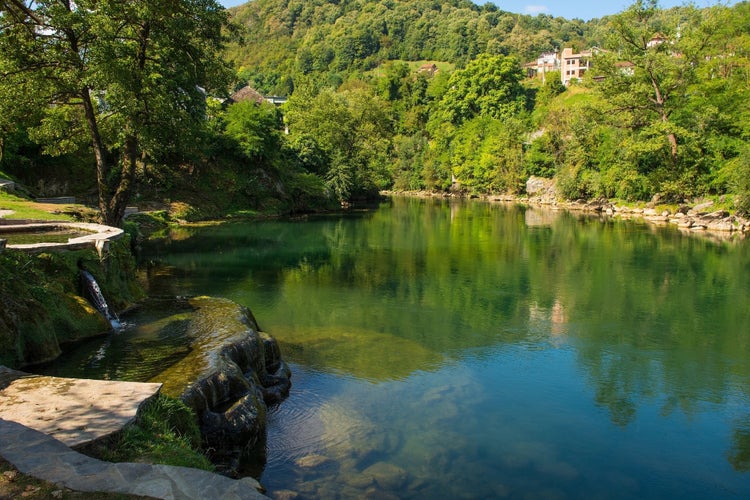 PHOTO OF VIEW OF Vrucica Hot Springs on the Vrbas River as it flows through Srpske Toplice south east of Banja Luka in Republika Srpska, Bosnia and Herzegovina