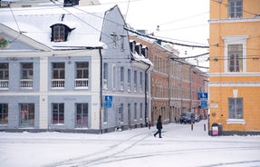 Helsinki cityscape with Helsinki Cathedral and port, Finland