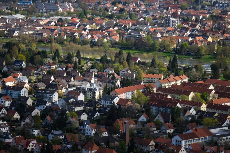 photo of view of City Hamelin from aerial viewpoint, Hamelin, Germany.