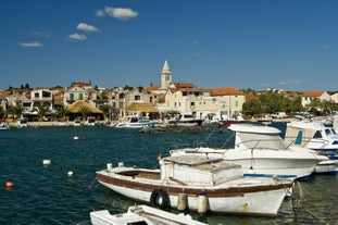 Photo of adriatic village of Bibinje harbor and waterfront panoramic view, Croatia.