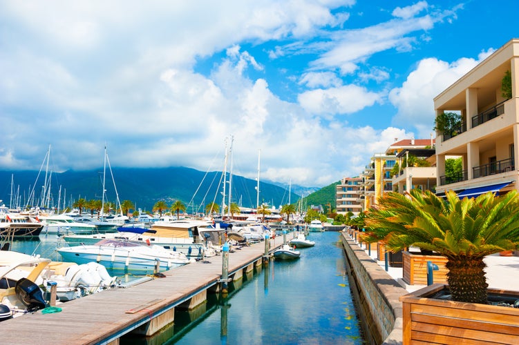 Photo of yachts in sea port of Tivat, Montenegro.