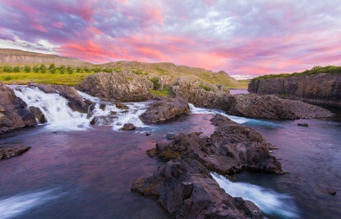 photo of Iceland Landscape Long exposure photography: Glanni waterfall at sunset, Iceland .