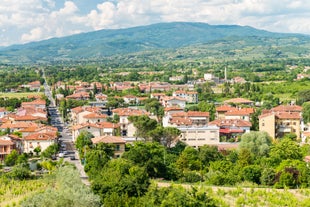 Aerial panoramic cityscape of Rome, Italy, Europe. Roma is the capital of Italy. Cityscape of Rome in summer. Rome roofs view with ancient architecture in Italy. 