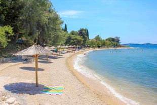 Photo of adriatic village of Bibinje harbor and waterfront panoramic view, Croatia.