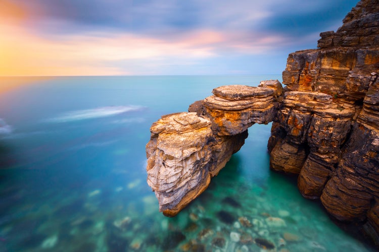 photo of view of Sunrise in pink rocks, ( Turkiss; Pembe Kayalar ) Kefken, Kocaeli , Turkey.