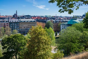 Stockholm old town (Gamla Stan) cityscape from City Hall top, Sweden.