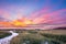 photo of beautiful sunset at Nationaal Park Duinen van Texel in island Texel in the Netherlands.