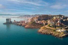 Photo of aerial view from a hill on a Spanish resort city Cullera, Spain.